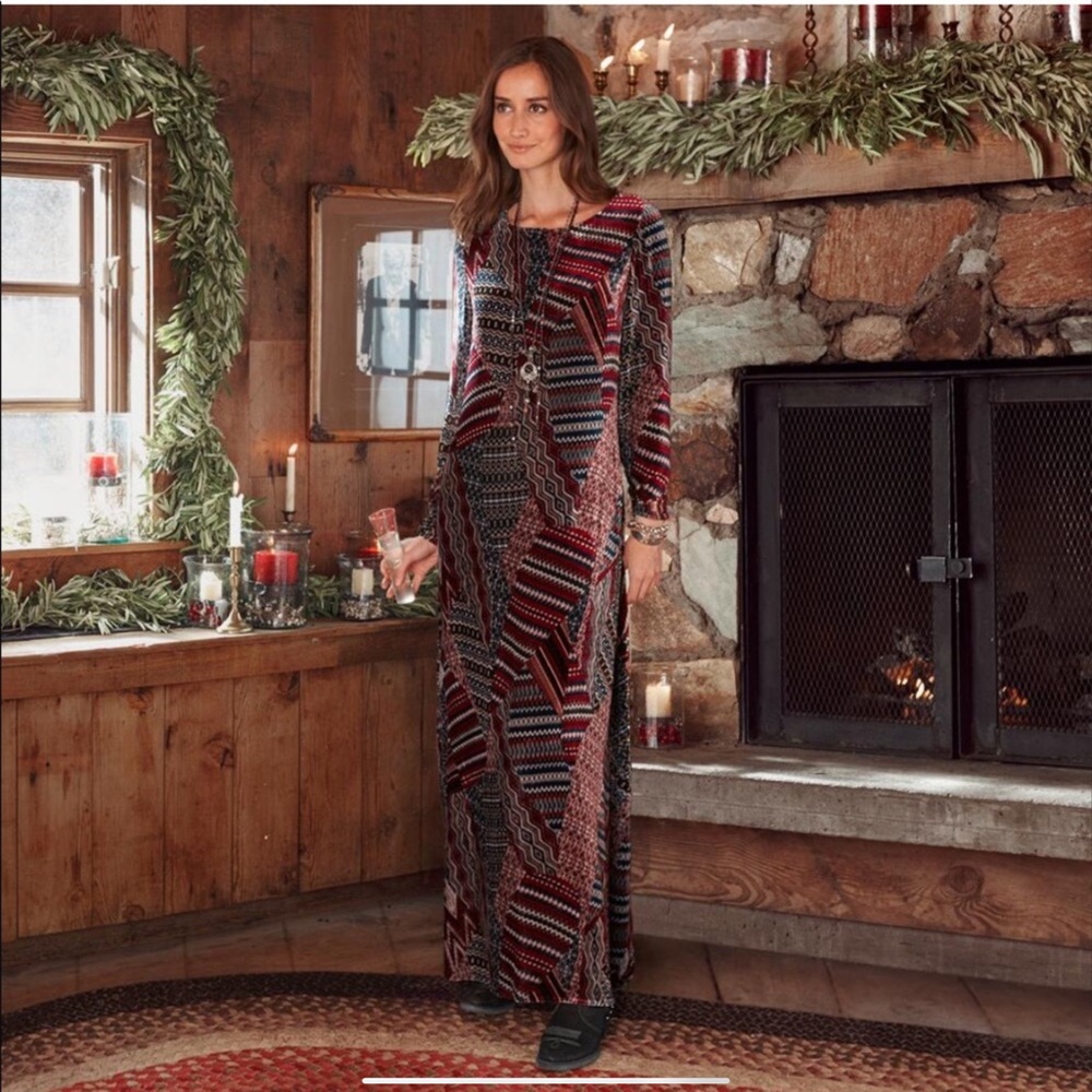 SUNDANCE: Patchwork Print Velvet Maxi Dress
